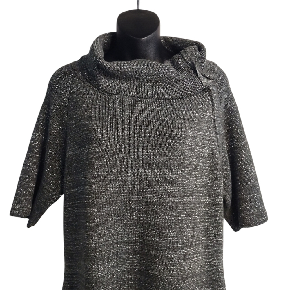 Liz Claiborne Women's Gray Silver Metallic Zipper Collar Mis Sweater Dress Sz L - Picture 4 of 9